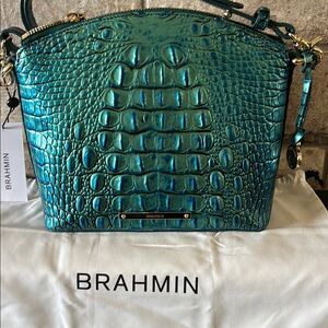 NWT Brahmin Mini Duxbury Peacock Turquoise Croc Embossed Shoulder Bag